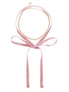 Romwe Pink Knotted Velvet Choker With Gold Chain