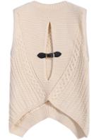 Romwe Buckle Cable Knit White Sweater Vest