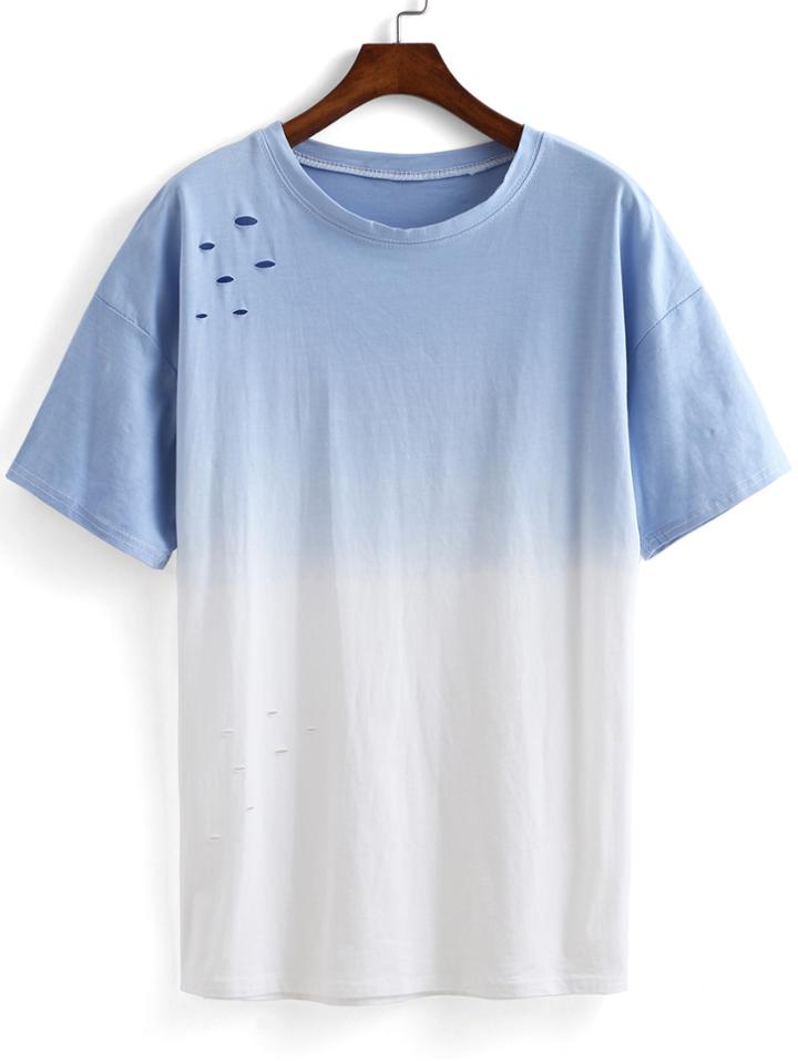 Romwe Ombre Hollow Loose T-shirt