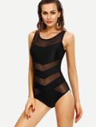 Romwe Striped Mesh One-piece Swimwear
