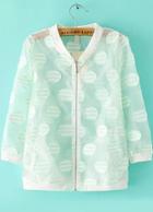 Romwe Stand Collar With Zipper Striped Patch White Coat