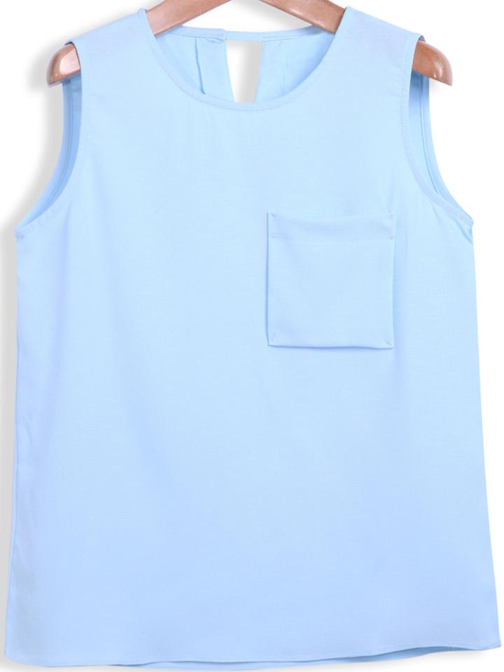 Romwe Round Neck Pocket Chiffon Vest