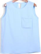 Romwe Round Neck Pocket Chiffon Vest