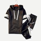 Romwe Men Contrast Tape Hooded Top With Shorts