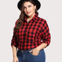 Romwe Plus Check Plaid Drop Shoulder Shirt