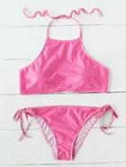 Romwe Gingham Side Tie Halter Bikini Set