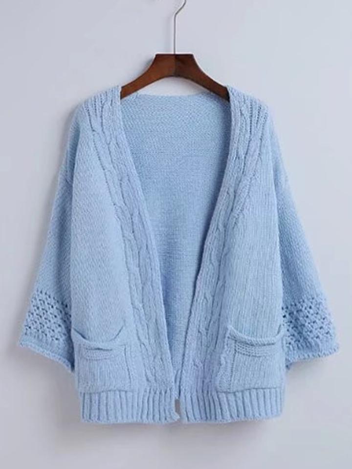Romwe Crochet Detail Open Front Cardigan