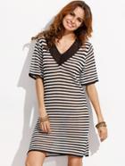 Romwe Black White Striped Knit Dress