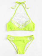 Romwe Contrast Lace Bikini Set