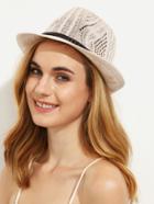 Romwe Beige Braided Strap Trim Hollow Fedora Hat