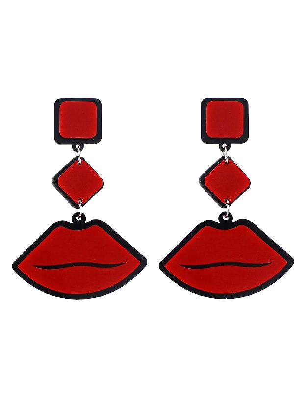 Romwe Lips Acrylic Geometric Shape Drop Earrings