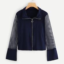 Romwe Contrast Mesh Zip Jacket