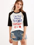 Romwe Color Block Letter Print Raglan Sleeve T-shirt