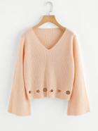 Romwe Grommet Detail Fluted Sleeve Jumper