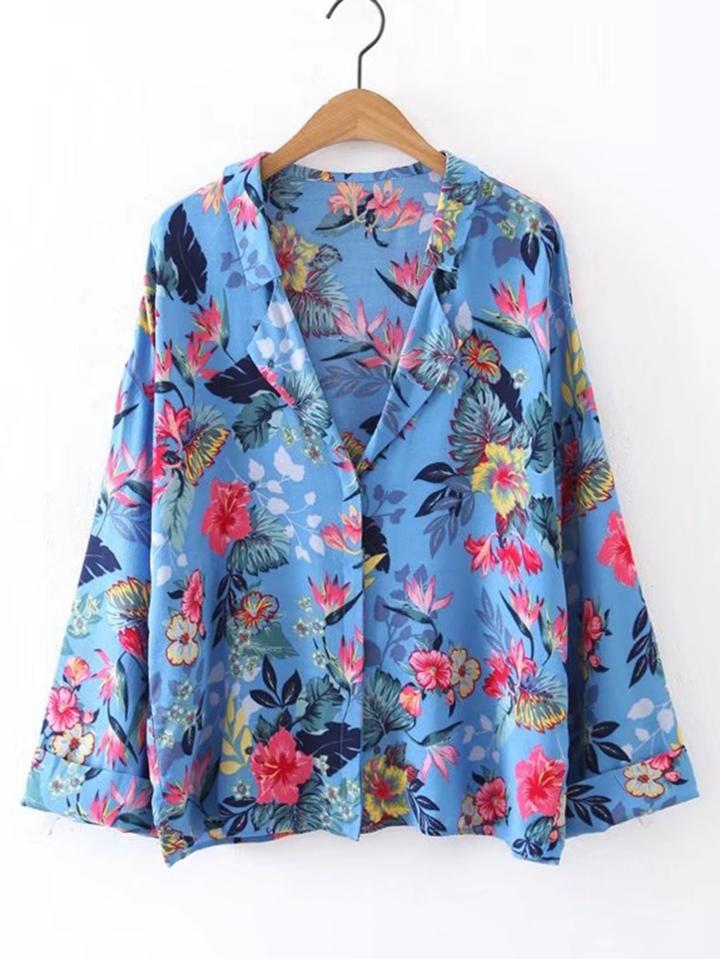 Romwe Drop Shoulder Seam Hidden Button Blouse