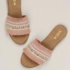 Romwe Decorated Sequin Fringe Band Flat Slide Sandals