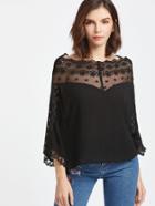 Romwe Embroidered Mesh Shoulder Lace Sleeve Batwing Top