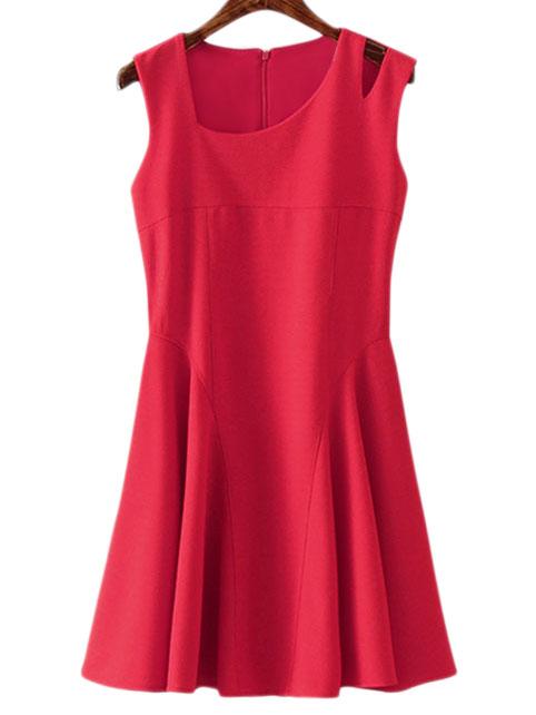 Romwe Bright Red Zipper Back Cut Out Skater Dress