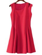 Romwe Bright Red Zipper Back Cut Out Skater Dress