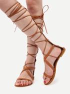 Romwe Brown  Open Toe Lace Up Sandals