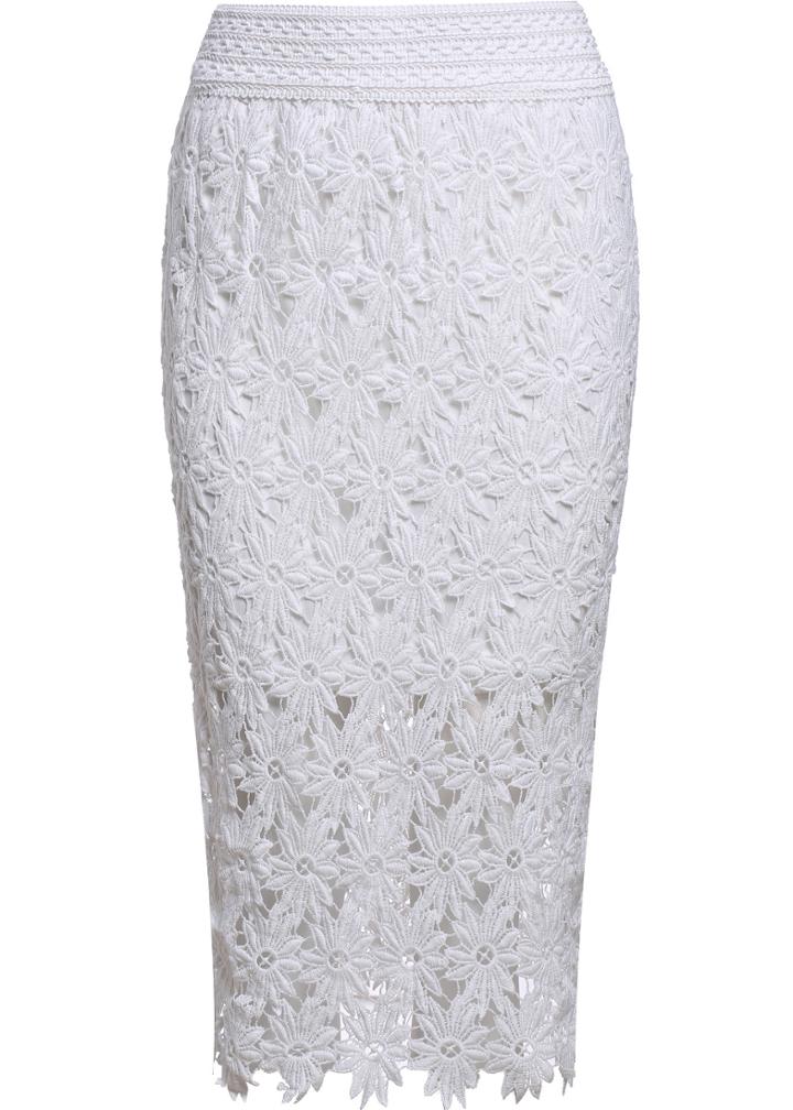 Romwe Hollow Lace White Skirt