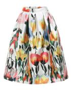 Romwe Florals Flare Skirt With Zipper