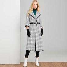 Romwe Button Front Waterfall Neck Plaid Coat