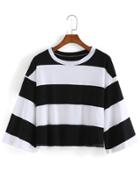 Romwe Bell Sleeve Striped Crop Black T-shirt