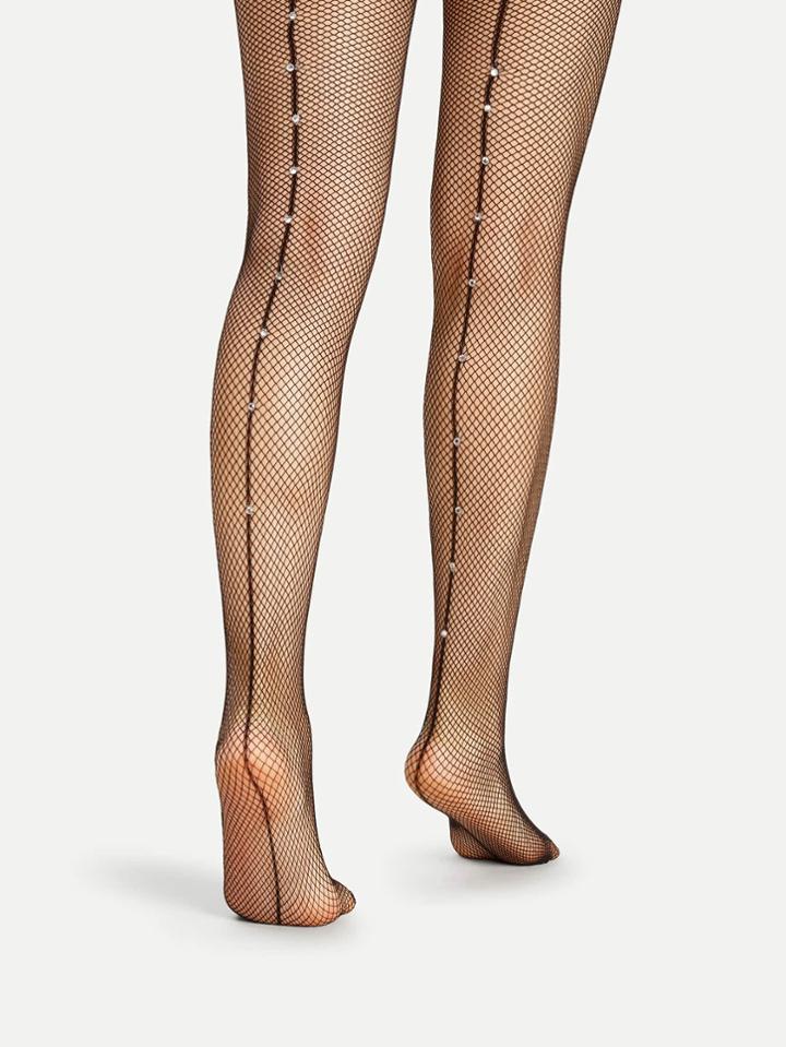Romwe Rhinestone Back Seam Tights