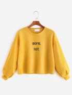 Romwe Ginger Drop Shoulder Letter Embroidery Crop Sweatshirt