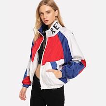 Romwe Color Block Letter Print Jacket