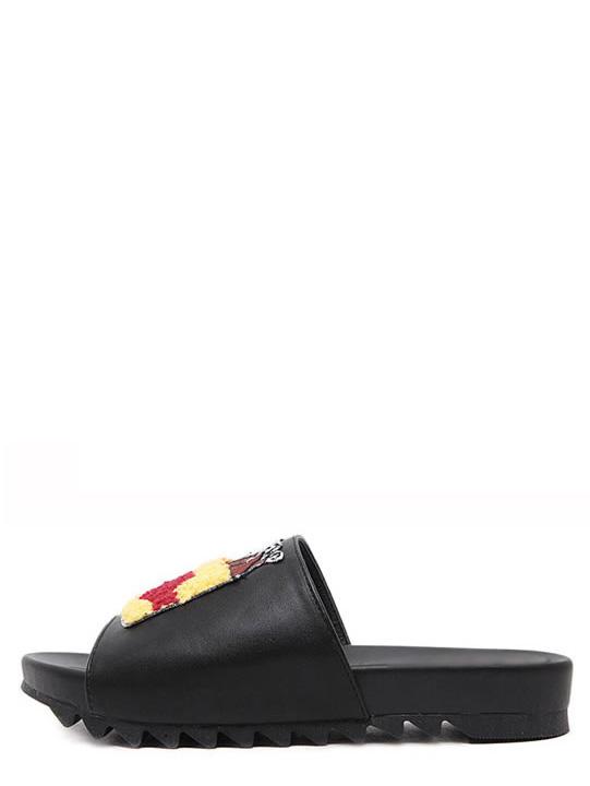 Romwe Black Embroidered Peep Toe High Platform Casual Slippers