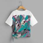 Romwe Cut And Sew Knot Hem Chain Print Tee