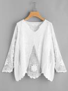 Romwe Hollow Out Crochet Mesh Insert Embroidered Top