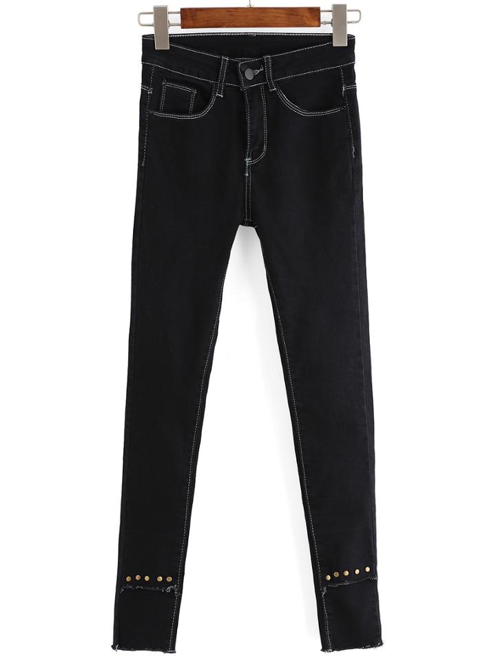 Romwe Frayed Studded Denim Pant