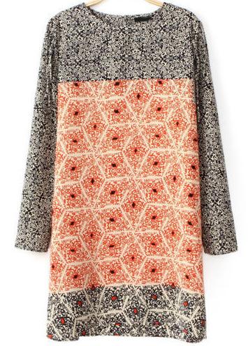 Romwe Colour-block Floral Loose Dress