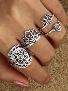 Romwe Hollow Design Rings Set 4pcs