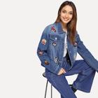 Romwe Embroidery Patched Bleached Dye Jacket