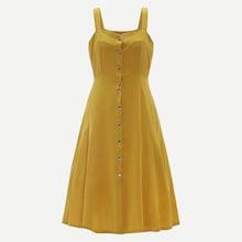Romwe Button Through Solid Dress