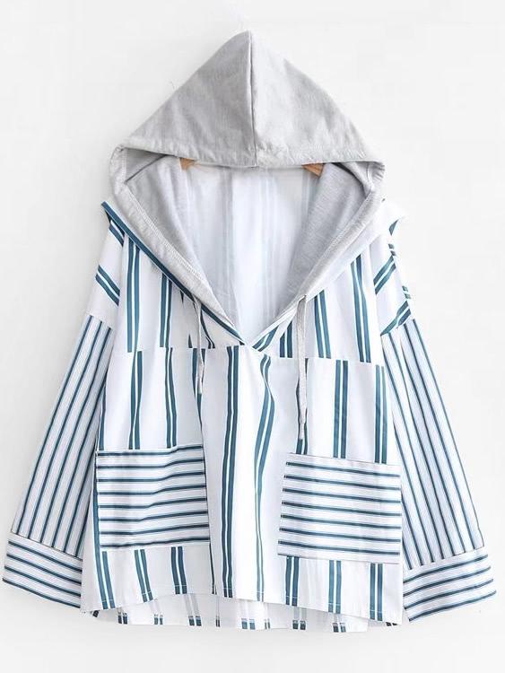 Romwe 2 In 1 Hooded Striped Top