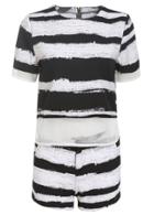 Romwe Back Zipper Contrast Mesh Striped Top With Shorts