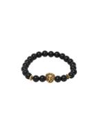 Romwe Obsidian With Gold Lionhead Shined Bracelet