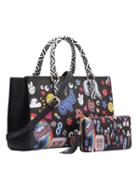 Romwe Black Print Two Pieces Shoulder Bag