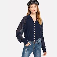 Romwe Solid Single Breasted Blouse