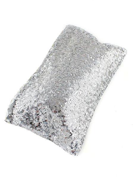 Romwe Silver Sequined Zipper Clutch Bag