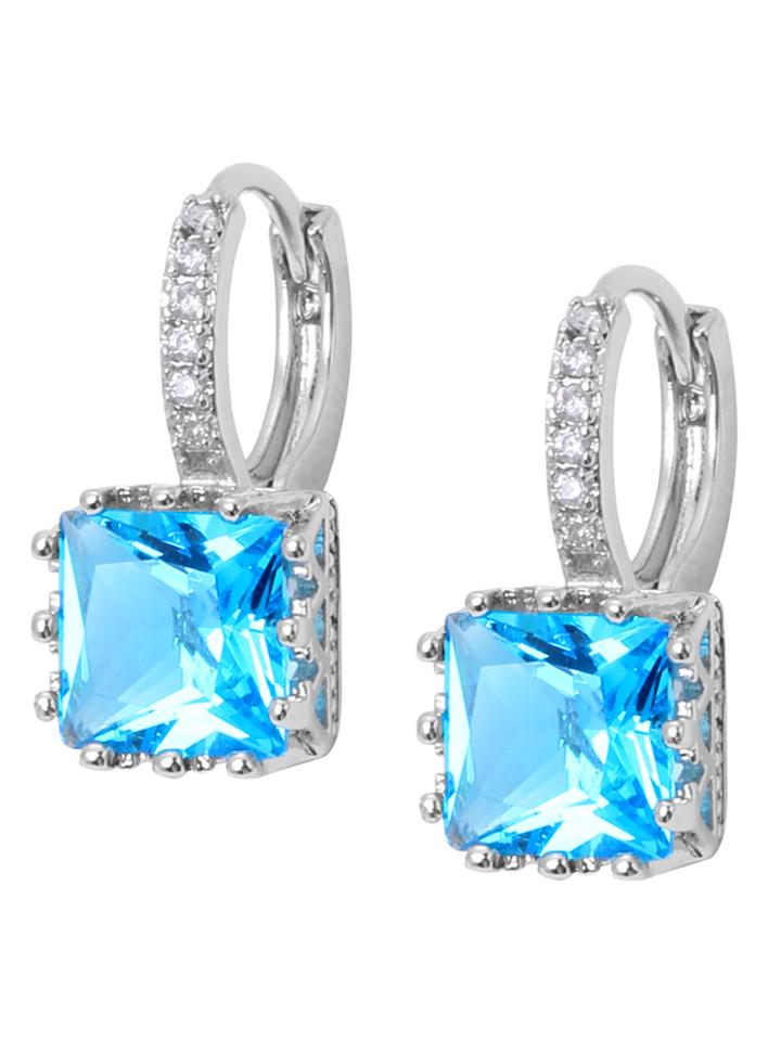Romwe Blue Square Zircon Earrings
