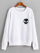 Romwe White Alien Print Sweatshirt