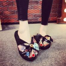 Romwe Flower Print Bow Decor Flip Flops