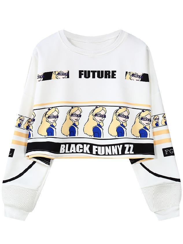 Romwe Letter Print Crop White Sweatshirt