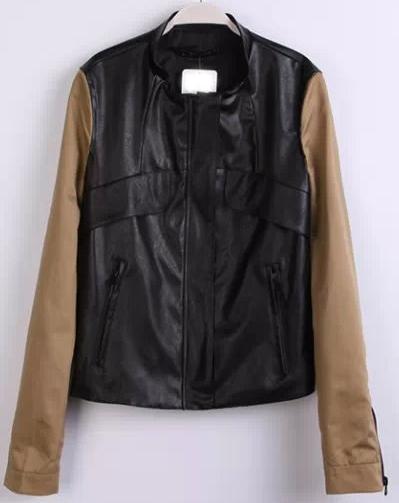 Romwe Khaki Long Sleeve Leather Jacket